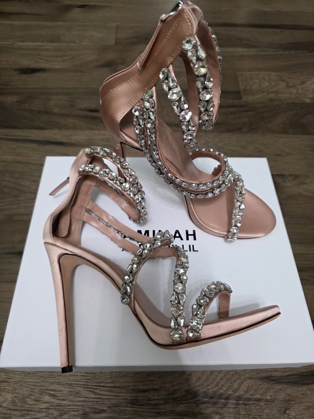 Aminah Abdul Jilill Crystal Spiral Strap High Heel Sandals - Picture 3 of 6